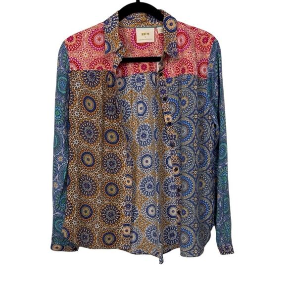 Anthropologie Tops - Anthropologie Maeve Pink and Blue Patterned Shirt Women's size XS